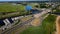 Panoramic high angle drone view of the beautiful marina in beach boats piers