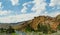 Panoramic hills and mountains with the Shoshone River in Wyoming