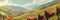 Panoramic Illustration of Idyllic Vineyard Village with Rolling Hills and Autumn Hues for Wine Country Themes