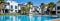 Panoramic image beautiful town houses with swimming pool, Torrevieja, Spain