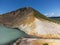 Panoramic image the Boiling lake in caldera of Golovnin volcano on Kunashir Island, Kurils, Russia