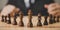 Panoramic image. Businessman with chess board game. Plan strategy and tactic concept