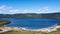 Panoramic image the Hot lake in caldera of Golovnin volcano on Kunashir Island, Kurils, Russia