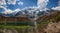 Panoramic image of the Laguna Humantay near Cusco in the Peruvian Andes at an altitude of 4200 meters