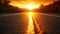 Panoramic Image of a Lonely, Endless Road During Sunset