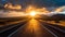 Panoramic Image of a Lonely, Endless Road During Sunset