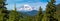 Panoramic image of Mount Rainier National Park in the state of Washington in August