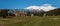 Panoramic image of Mount Ruapehu and Chateau Tongariro