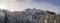 A panoramic image of Mt Baker in the North Cascade Mountains