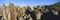 Panoramic image of petroglyphs at Three Rivers Petroglyph National Site, a (BLM) Bureau of Land Management Site, features more