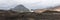 Panoramic image. Typical volcanic landscape in Iceland