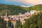 Panoramic italian town of Tivoli near Rome in Lazio surrounded by a lush forest