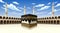 Panoramic of Kaaba for hajj steps in Al-Haram Mosque Mecca Saudi Arabia, vector illustration on blue sky with clouds -