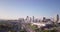 Panoramic LA skyline turn left aerial view from long beach