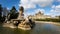 Panoramic landscape of the Atlas Fountain and Castle Howard Stately Home in the Howardian Hills