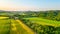 Panoramic landscape of Bohemian Paradise with Trosky castle ruins