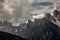 Panoramic landscape of the Dolomites on the Italian side, on the left the three peaks of Lovereto.