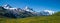Panoramic landscape of green hills in charamillon gondola alps in Haute Savoie, France