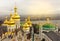 Panoramic landscape of Kiev, Ukraine. Kyev Pechersk Lavra cupolas