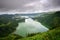 Panoramic landscape of lake Sete Cidades lagoon in Azores.