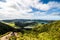 Panoramic landscape overlooking three amazing ponds, Lagoa de Santiago, Rasa and lagoa Azul, Lagoa Seven Cities. The Azores are on