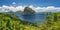 Panoramic landscape of Palawan epic view to Pinagbuyutan island on horizon. El Nido-Philippines. Best natural wonder in