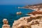 Panoramic landscape Petra tou Romiou (The rock of the Greek), Aphrodite& 39;s legendary birthplace in Paphos, Cyprus island,