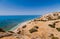 Panoramic landscape Petra tou Romiou (The rock of the Greek), Aphrodite& 39;s legendary birthplace in Paphos, Cyprus island,