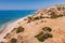 Panoramic landscape Petra tou Romiou (The rock of the Greek), Aphrodite& 39;s legendary birthplace in Paphos, Cyprus island,