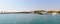 Panoramic landscape of Rhodes town harbor. Mediterranean sea, Rhodes island, Greece