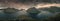 Panoramic landscape scenery at the Klakkur viewpoint near Klaksvik on the island of Bordoy with a view in suns