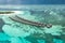 Panoramic landscape seascape aerial view over a Maldives Male Atoll islands. White sandy beach seen from above