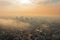 Panoramic landscape view of Bangkok city and skyscape that showing smog. Generative AI