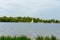 Panoramic landscape view of Dnipro river and its Right bank of Obolon district at early spring, Kyiv