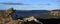 Panoramic landscape view of Grose Valley from Lincoln Rock Lookout at sunrise Blue Mountains New South Wales Australia