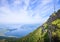 Panoramic Landscape View of Lake Lucerne and mountain ranges from Rigi Kulm viewpoint, Lucerne, Switzerland, Europe