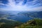 Panoramic Landscape View of Lake Lucerne and mountain ranges from Rigi Kulm viewpoint, Lucerne, Switzerland, Europe