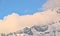 Panoramic landscape view of the majestic snowcapped Himalayas mountains with clouds in winter at Zero Point, a popular tourist