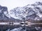 Panoramic landscape view of scenic mountain scenery with Church Saint Bartholomew winter snow season