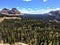 Panoramic Landscape View of Uinta Mountains, clouds, lakes and forest, Utah, USA, America West