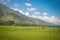 Panoramic landscapes with rice plantations in Samosir Island, Lake Toba, North Sumatra. Indonesia