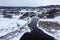 Panoramic Latvian winter landscape with Abava river flowing through the plain near Kandava