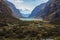 panoramic of Llanganuco Lake, stunning spot in the Cordillera Blanca in the Andes of Peru