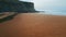 Panoramic marine beach landscape cloudy day. Serene sandy coast calm ocean waves