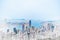 Panoramic modern cityscape building view of Hong Kong mix hand drawn sketch illustration