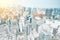 Panoramic modern cityscape building view of Nagoya, Japan. mix hand drawn sketch illustration