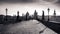 Panoramic monochrome view of Charles bridge in long exposure, Prague