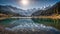 Panoramic morning view of Bachalp lake