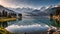 Panoramic morning view of Bachalp lake