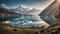 Panoramic morning view of Bachalp lake